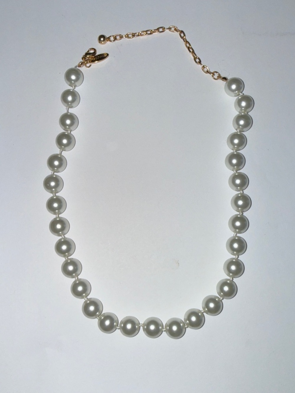 Classic Pearl Bead Necklace in White with Gold Accents